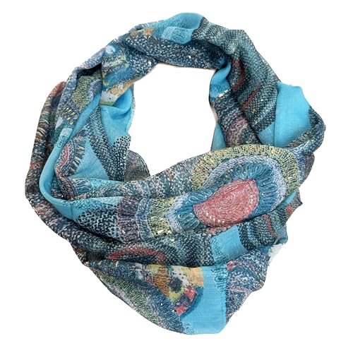 J26 Paisley Blume Rose Seide Glitzer Gold Sommer Frühling Loop Verlauf Regenbogen Rainbow Silk Uni Rundschal Schlauchschal Stola Schal leicht (Glitzer#2 Blau) von J26