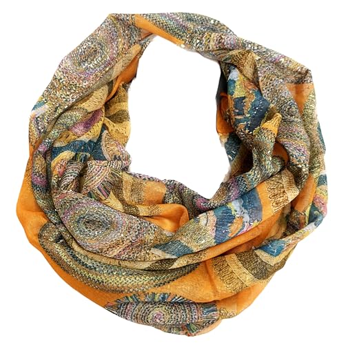 J26 Paisley Blume Rose Seide Glitzer Gold Sommer Frühling Loop Verlauf Regenbogen Rainbow Silk Uni Rundschal Schlauchschal Stola Schal leicht (Glitzer#2 Orange) von J26