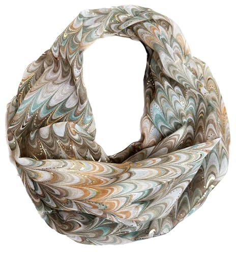 J26 Paisley Blume Rose Seide Glitzer Gold Sommer Frühling Loop Verlauf Regenbogen Rainbow Silk Uni Rundschal Schlauchschal Stola Schal leicht (Welle Glitzer Braun) von J26