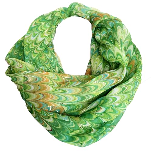 J26 Paisley Blume Rose Seide Glitzer Gold Sommer Frühling Loop Verlauf Regenbogen Rainbow Silk Uni Rundschal Schlauchschal Stola Schal leicht (Welle Glitzer Grün) von J26