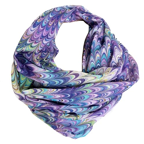 J26 Paisley Blume Rose Seide Glitzer Gold Sommer Frühling Loop Verlauf Regenbogen Rainbow Silk Uni Rundschal Schlauchschal Stola Schal leicht (Welle Glitzer Lila) von J26