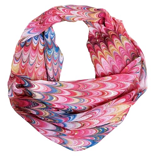 J26 Paisley Blume Rose Seide Glitzer Gold Sommer Frühling Loop Verlauf Regenbogen Rainbow Silk Uni Rundschal Schlauchschal Stola Schal leicht (Welle Glitzer Pink) von J26