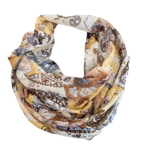 J26 Paisley Blume Rose Seide Sommer Frühling Loop Verlauf Regenbogen Rainbow Silk Uni Rundschal Schlauchschal Stola Schal leicht (Paisley Gelb) von J26