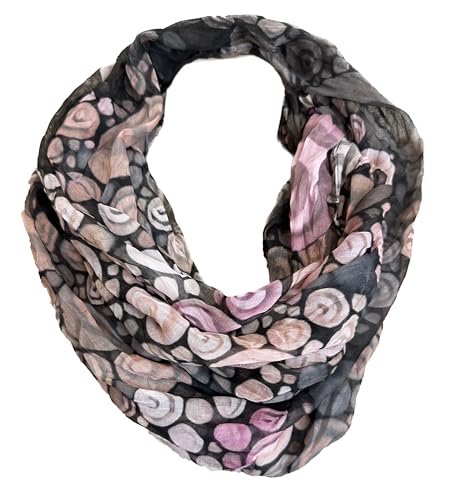 J26 Streifen Seide Glitzer Gold Fäden Sommer Frühling Loop Verlauf Regenbogen Rainbow Silk Uni Rundschal Schlauchschal Stola Schal leicht (C Schwarz) von J26