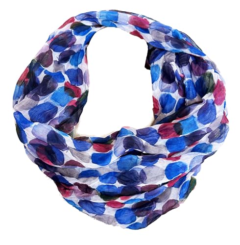 J26 Streifen Seide Glitzer Gold Fäden Sommer Frühling Loop Verlauf Regenbogen Rainbow Silk Uni Rundschal Schlauchschal Stola Schal leicht (Dots Blau) von J26
