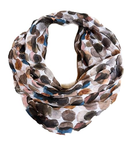 J26 Streifen Seide Glitzer Gold Fäden Sommer Frühling Loop Verlauf Regenbogen Rainbow Silk Uni Rundschal Schlauchschal Stola Schal leicht (Dots Braun) von J26