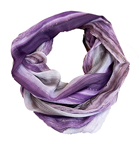 J26 Streifen Seide Glitzer Gold Fäden Sommer Frühling Loop Verlauf Regenbogen Rainbow Silk Uni Rundschal Schlauchschal Stola Schal leicht (Glitzer Violett) von J26