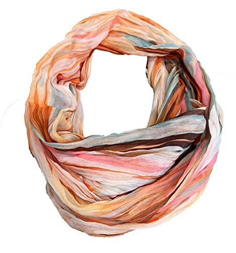 J26 Streifen Seide Glitzer Gold Fäden Sommer Frühling Loop Verlauf Regenbogen Rainbow Silk Uni Rundschal Schlauchschal Stola Schal leicht (Orange) von J26