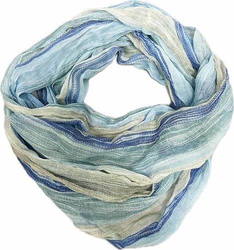 J26 Streifen Seide Loop Regenbogen Rainbow Farbverlauf Sommer Frühling Schal Verlauf Silk Uni Rundschal Schlauchschal Stola leicht 2025 Neu (B Blau) von J26