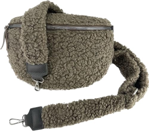 J26 Teddyfell Gürteltasche Crossbody Bauchtasche Umhängetasche Gurt Unifarbe (Taupe) von J26