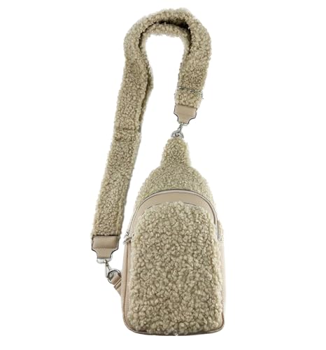 J26 Teddyfell Gürteltasche Crossbody Bauchtasche Umhängetasche Gurt Unifarbe Unisex (Beige) von J26