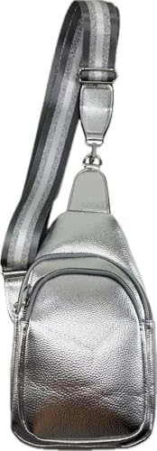 J26 Umhängetasche Clutch Crossbody Tasche mit Taschegurt Gürteltasche Kunstleder (Groß Silber) von J26