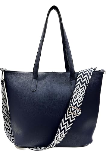 J26 Umhängetasche Damen Tasche mit Taschegurt Shopper Henkeltasche Kunstleder (Dunkelblau) von J26