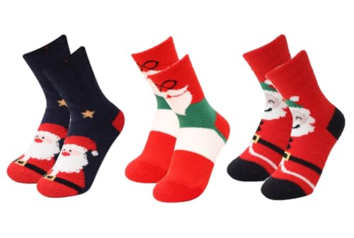 J26 Weihnachtssocken Winter Erwachsene & Kinder Größen Kuschelsocken Weihnachten Socken für Damen und Herren lustige Geschenke 3er Pack (DE/NL/SE/PL, Numerisch, 30, 35, Regular, Regular, Model A) von J26