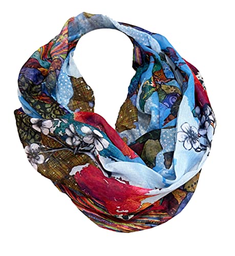 J26 World Erde Blumen Seide Sommer Frühling Loop Regenbogen Silk Uni Rundschal Schlauchschal Stola Schal leicht (Blau), 160 x 48 cm von J26