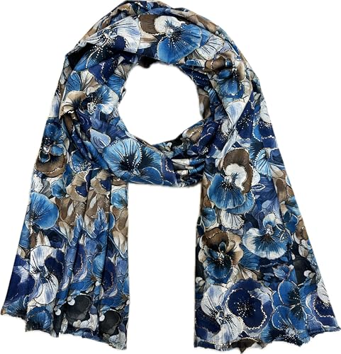 J26 XL Herbst Katze oder Hund Motiv Dog Winter Schal Wolle Stola Tuch Cat Tier Übergangsschal Glitzer hochwertig Blumen (Blumen Blau) von J26