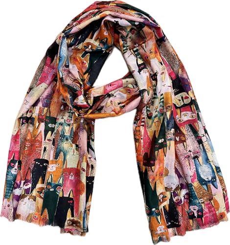 J26 XL Herbst Katze oder Hund Motiv Dog Winter Schal Wolle Stola Tuch Cat Tier Übergangsschal Glitzer hochwertig Blumen (CatA Pink) von J26