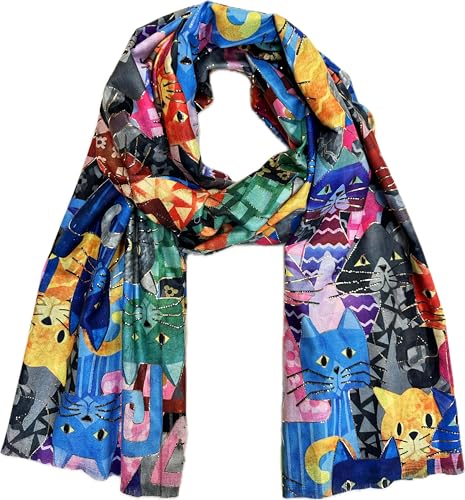 J26 XL Herbst Katze oder Hund Motiv Dog Winter Schal Wolle Stola Tuch Cat Tier Übergangsschal Glitzer hochwertig Blumen (CatB Blau) von J26