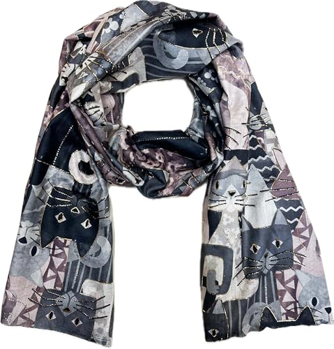 J26 XL Herbst Katze oder Hund Motiv Dog Winter Schal Wolle Stola Tuch Cat Tier Übergangsschal Glitzer hochwertig Blumen (CatB Grau) von J26