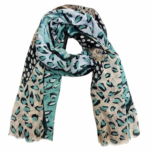 J26 XL Schal mit Leopard Leo Muster Tuch Sommer Frühling Herbst Halstuch Stola Tuch Übergangsschal Baumwolle Gepard (Mint) von J26