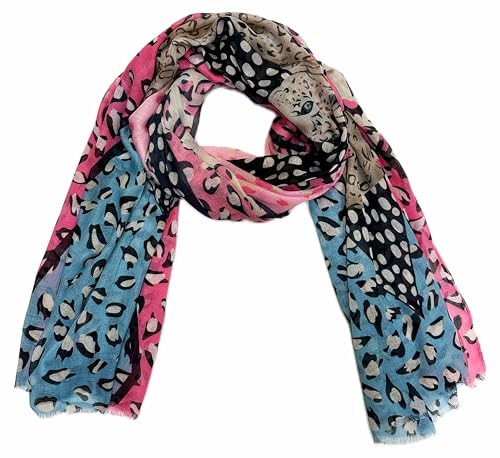 J26 XL Schal mit Leopard Leo Muster Tuch Sommer Frühling Herbst Halstuch Stola Tuch Übergangsschal Baumwolle Gepard (Pink) von J26