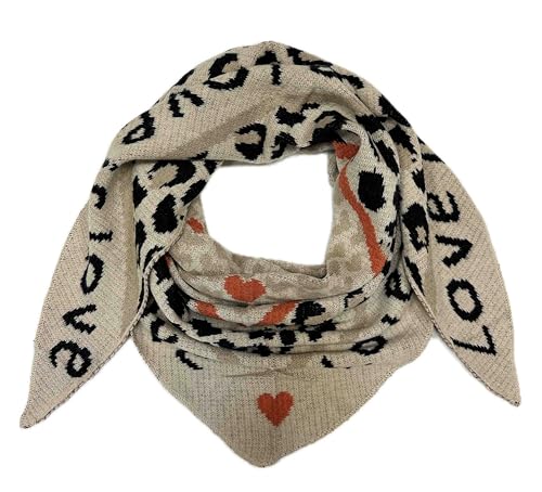 J26 XXL Dreieck Schal Love Leopard Winter Unisex Dreieck Strickschal Leo Schal Wolle Stola Tuch Stickschal (Beige Orange) von J26