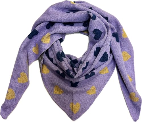 J26 XXL Dreiecksschal Herz Winter Unisex Dreieck Strickschal Schal Wolle Stola Tuch Stickschal (Lila) von J26