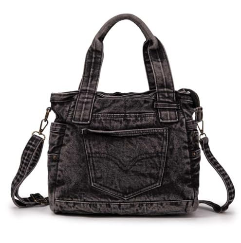 Jeans Denim Tasche Schultertasche Canvas Bag Retro Umhängetasche Shopper Uni Vintage Shopper (Modell A Schwarz) von J26