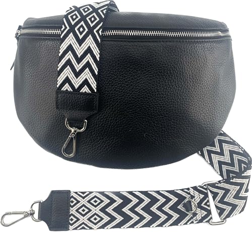 Leder Tasche mit Taschegurt Gürteltasche Crossbody Hüfttasche Bauchtasche Umhängetasche Unisex (Schwarz groß) von J26