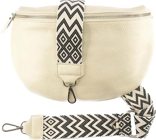 Leder Tasche mit Taschegurt Gürteltasche Crossbody Hüfttasche Bauchtasche Umhängetasche Unisex (Weiss groß) von J26