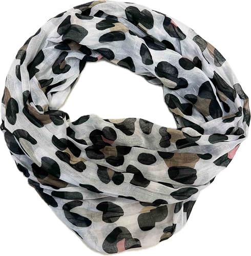 Leo Leopard Loop Schal aus Seidenmischung mit Animal Print Muster Tuch Sommer Frühling Herbst Halstuch Stola Tuch Übergangsschal Seide Silk (Braun) von J26