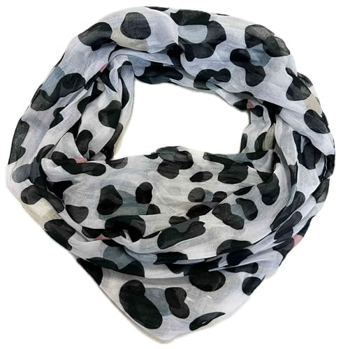 Leo Leopard Loop Schal aus Seidenmischung mit Animal Print Muster Tuch Sommer Frühling Herbst Halstuch Stola Tuch Übergangsschal Seide Silk (Grau) von J26