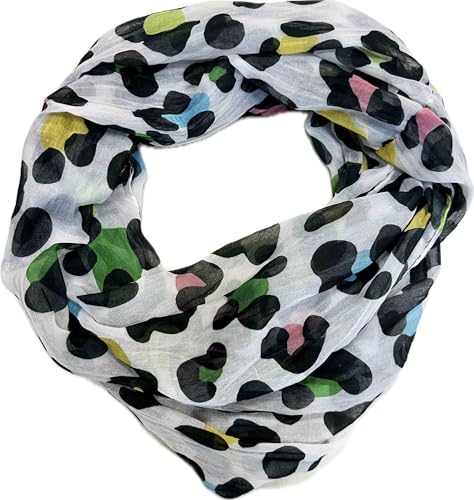 Leo Leopard Loop Schal aus Seidenmischung mit Animal Print Muster Tuch Sommer Frühling Herbst Halstuch Stola Tuch Übergangsschal Seide Silk (Grün Gelb) von J26
