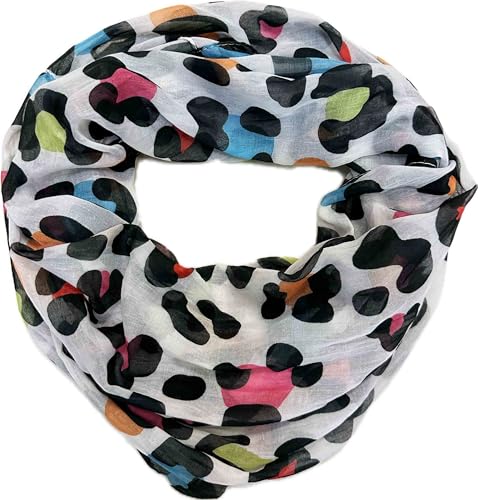Leo Leopard Loop Schal aus Seidenmischung mit Animal Print Muster Tuch Sommer Frühling Herbst Halstuch Stola Tuch Übergangsschal Seide Silk (Orange Pink) von J26