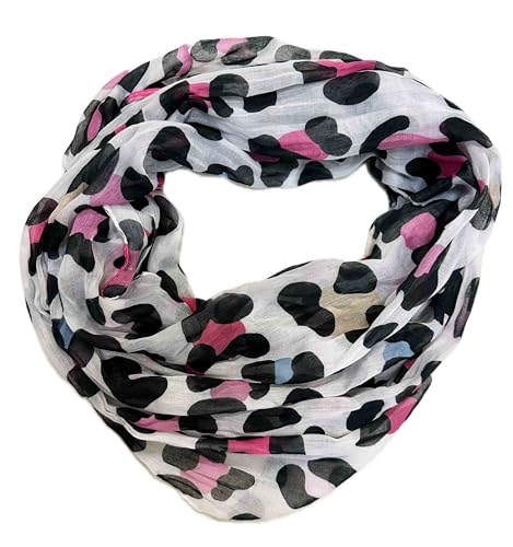 Leo Leopard Loop Schal aus Seidenmischung mit Animal Print Muster Tuch Sommer Frühling Herbst Halstuch Stola Tuch Übergangsschal Seide Silk (Pink) von J26