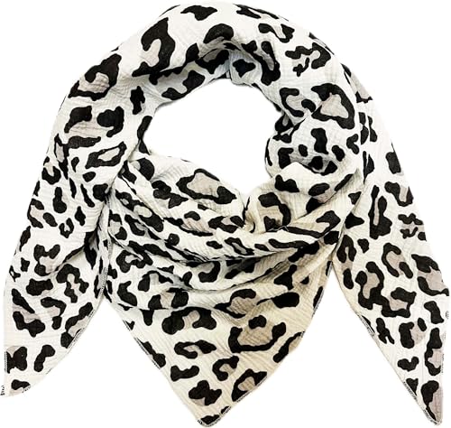 Leopard Dreieck Schal aus 100% Baumwolle Frühling Unisex Uni Fashion Stola Tuch Übergangszeit Italy Sommer Strickschal Strick Tuch Leo (Beige) von J26
