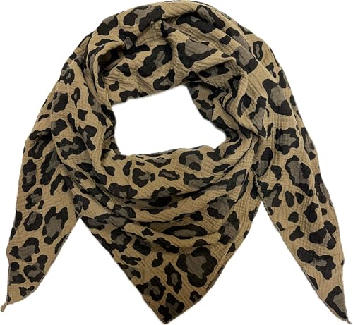 Leopard Dreieck Schal aus 100% Baumwolle Frühling Unisex Uni Fashion Stola Tuch Übergangszeit Italy Sommer Strickschal Strick Tuch Leo (Braun) von J26
