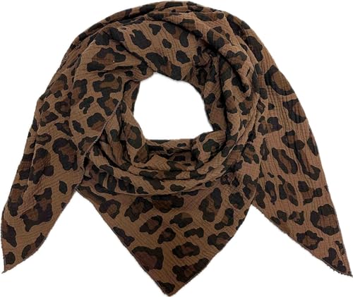 Leopard Dreieck Schal aus 100% Baumwolle Frühling Unisex Uni Fashion Stola Tuch Übergangszeit Italy Sommer Strickschal Strick Tuch Leo (Chocolate) von J26