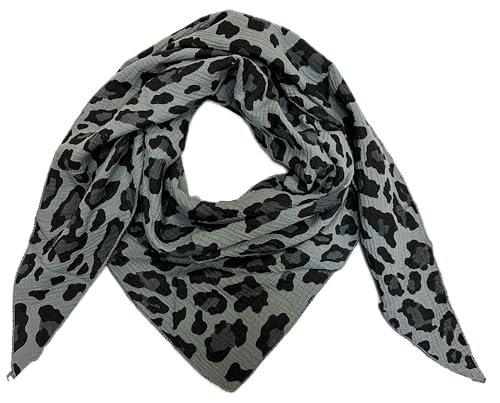 Leopard Dreieck Schal aus 100% Baumwolle Frühling Unisex Uni Fashion Stola Tuch Übergangszeit Italy Sommer Strickschal Strick Tuch Leo (Dunkelgrau) von J26