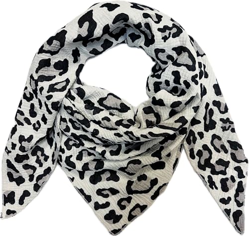 Leopard Dreieck Schal aus 100% Baumwolle Frühling Unisex Uni Fashion Stola Tuch Übergangszeit Italy Sommer Strickschal Strick Tuch Leo (Grau) von J26