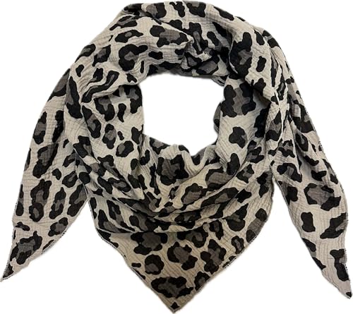 Leopard Dreieck Schal aus 100% Baumwolle Frühling Unisex Uni Fashion Stola Tuch Übergangszeit Italy Sommer Strickschal Strick Tuch Leo (Khaki) von J26