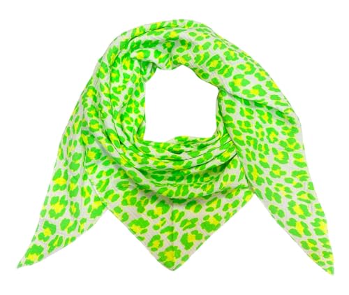 Leopard Dreieck Schal aus 100% Baumwolle Frühling Unisex Uni Fashion Stola Tuch Übergangszeit Italy Sommer Strickschal Strick Tuch Leo (Neon Grün) von J26