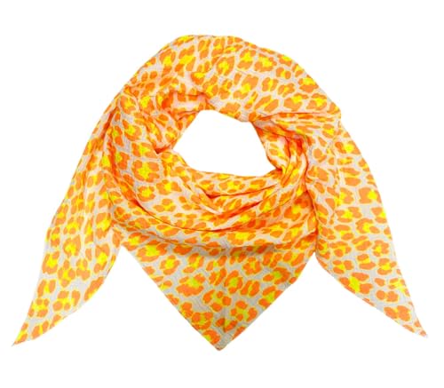 Leopard Dreieck Schal aus 100% Baumwolle Frühling Unisex Uni Fashion Stola Tuch Übergangszeit Italy Sommer Strickschal Strick Tuch Leo (Neon Orange) von J26