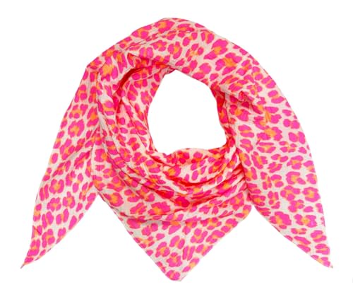 Leopard Dreieck Schal aus 100% Baumwolle Frühling Unisex Uni Fashion Stola Tuch Übergangszeit Italy Sommer Strickschal Strick Tuch Leo (Neon Pink) von J26