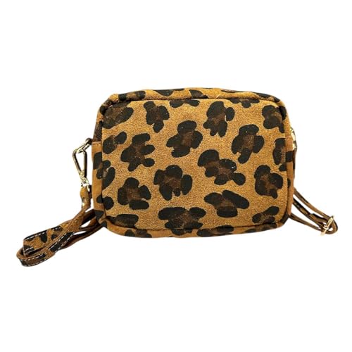 Leopard Rauhleder Veloursleder Leder Tasche Clutch Gürteltasche Crossbody Hüfttasche Bauchtasche Umhängetasche Unisex echtes Leder Leo Italy (V2 Camel) von J26