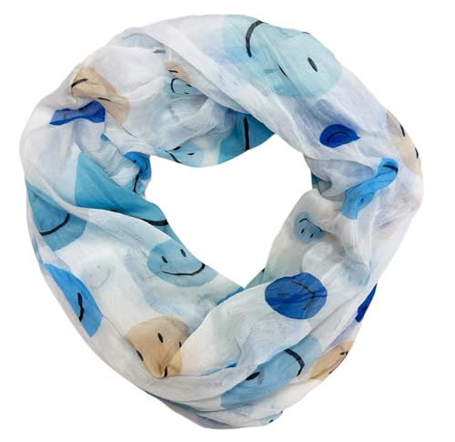 J26 Smiley Loop Schal aus Seidenmischung mit Animal Print Muster Tuch Sommer Frühling Herbst Halstuch Stola Tuch Übergangsschal Seide Silk Smile (Blau) von J26