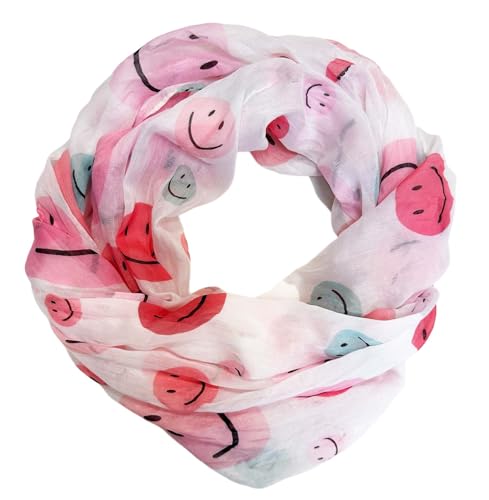 J26 Smiley Loop Schal aus Seidenmischung mit Animal Print Muster Tuch Sommer Frühling Herbst Halstuch Stola Tuch Übergangsschal Seide Silk Smile (Rosa) von J26