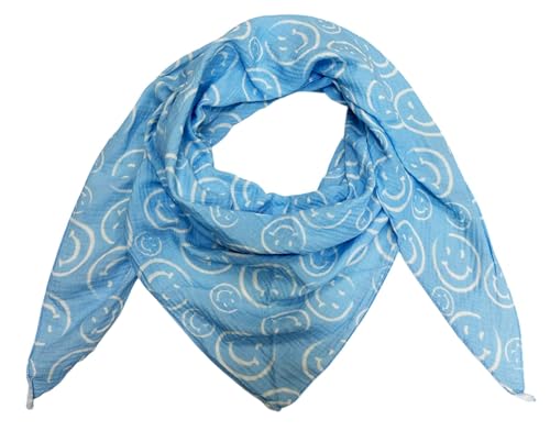 Smiley Smile Dreieck Schal aus 100% Baumwolle Frühling Unisex Uni Fashion Stola Tuch Übergangszeit Italy Sommer Strickschal Strick Tuch Happy (Blau) von J26