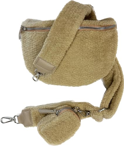 Teddyfell Gürteltasche Crossbody Bauchtasche Umhängetasche Gurt Unifarbe (Beige) von J26