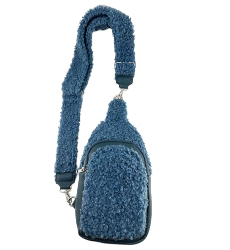 J26 Teddyfell Gürteltasche Crossbody Bauchtasche Umhängetasche Gurt Unifarbe Unisex (Blau) von J26